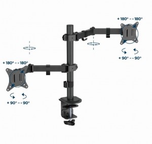 Gembird MA-D2-03 Adjustable desk mounted double monitor arm 17”-32” Black  (MA-D2-03)